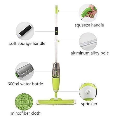 Healthy Spray Mop, Floor Mop with Removable Washable Cleaning Pad and Integrated Water Spray Mechanism
