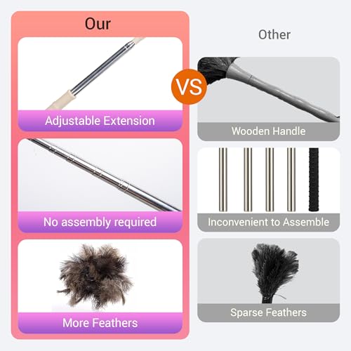 Extendable Ostrich Feather Duster, Natural Ostrich Feathers Long Handle Duster for Cleaning, 47” Soft & Fluffy Feather Duster for High Ceilings, Fans, Walls, Furniture, Home Dusting - color: Ivory B1