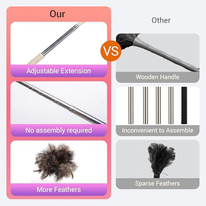 Extendable Ostrich Feather Duster, Natural Ostrich Feathers Long Handle Duster for Cleaning, 47” Soft & Fluffy Feather Duster for High Ceilings, Fans, Walls, Furniture, Home Dusting - color: Ivory B1