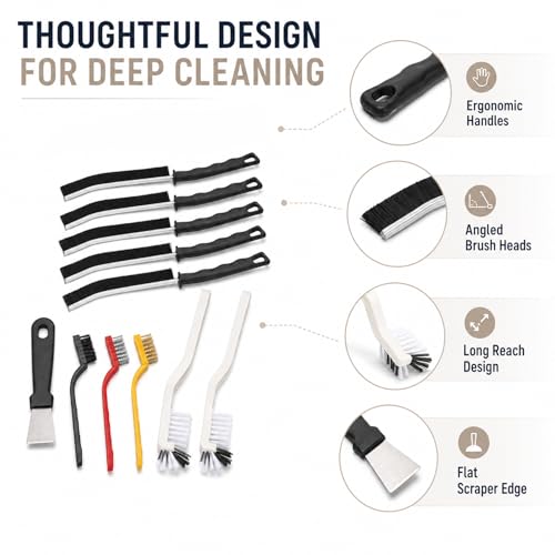 11Pcs Crevice Cleaning Brush Set, Hard Bristle Gap Cleaning Brushes for Small Spaces, Deep Detail Scrubber Tools for Kitchen Sink, Window Track, Bathroom Tile Grout, Cup and Dish