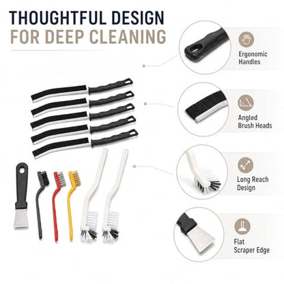 11Pcs Crevice Cleaning Brush Set, Hard Bristle Gap Cleaning Brushes for Small Spaces, Deep Detail Scrubber Tools for Kitchen Sink, Window Track, Bathroom Tile Grout, Cup and Dish