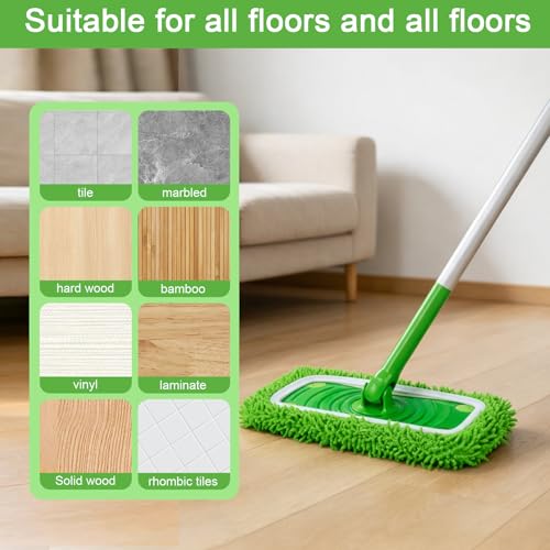 3 Pack Flat Mop Pads Replacement Washable Reusable Wet Dry Floor Cleaning Refill Set for Home Hard Floor(Green) - color: Green