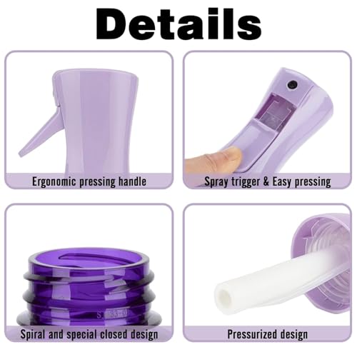 Spray Bottle For Hair,Continuous Spray Bottle, Empty Spray Bottles – Recycled Hair Misting Sprayer for Styling, Cleaning, Plants, Barbers (Purple) - color: Purple