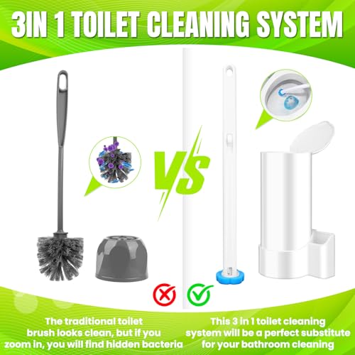 Disposable Toilet Brush, Extended Handle with 48 Cleaner Refills, Toilet Brush for Toilet Bowl Cleaners, Bathroom Cleaning - size: 1 Brush+48 Refills