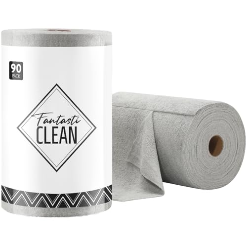 Fantasticlean Microfiber Cleaning Cloth Roll -90 Pack, Tear Away Microfiber Towels, 12" x 12", Reusable, Washable, Lint Free, Ultra Absorbent Dishcloth for All-Around Cleaning Supplies (Grey) - color: Grey, size: 90 pack