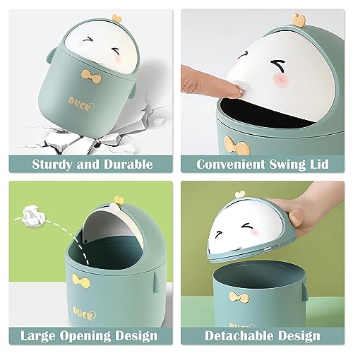 Cute Desktop Trash Can Wastebasket with 90 Trash Bags, Creative Mini Countertop Garbage Can with Lid, Small Plastic Storage Bin for Home Kitchen Dressing Office Kids Bedroom(Green) - color: Green