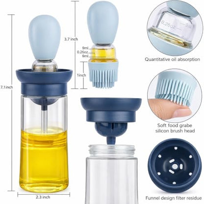 2-in-1 Oil Dispenser Glass Bottle with Silicone Brush, Squeeze Pourer for Cooking, Baking, Grilling, BBQ (Grey) - color: Grey