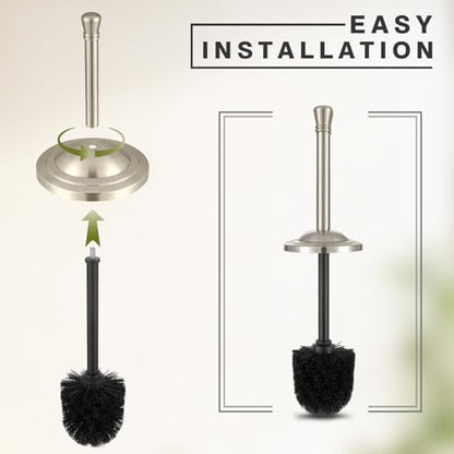 Brushed Nickel Toilet Brush and Holder Set,304 Stainless Steel Toilet Bowl Brush and Holder for Bathroom,Silver Heavy Duty Toilet Brush,Durable Scrubbing Bristles,Splash Resistant,Long Handle