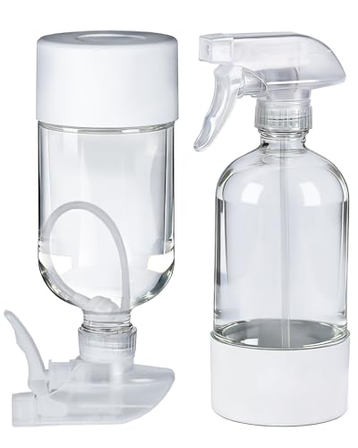 2 Pack 360° Glass Spray Bottles with Silicone Sleeve, 16 oz Empty Refillable Containers with Adjustable Spray Nozzles, Spray Bottles for Hair, Cleaning Solutions and Plants White - color: White
