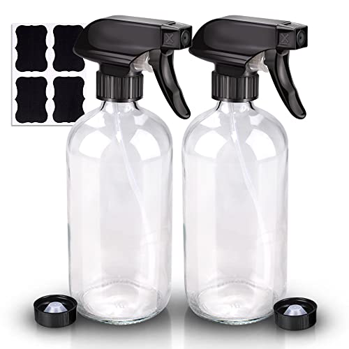Wedama Glass Spray Bottle, 2 Pack Clear 16 oz Glass Spray Bottles for Cleaning Solutions and Essential Oils, Refillable Empty Spray Bottle with Adjustable Nozzles for Alcohol, Plant and Hair Care - color: Clear, size: 16 oz (2 Pack)