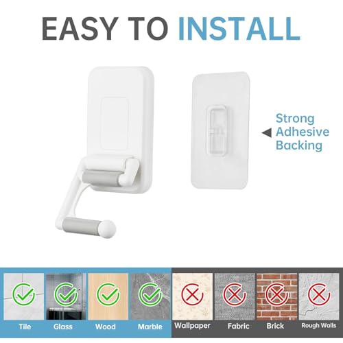 NiHome Multi-Use Wall Mounted Mop Holders 4PCS for Mops, Brooms, Tools, Umbrellas, Kitchen & Bathroom Supplies, Space-Saving Broom Holder with 180° Rotating Design, Self-Adhesive No-Drill Installation