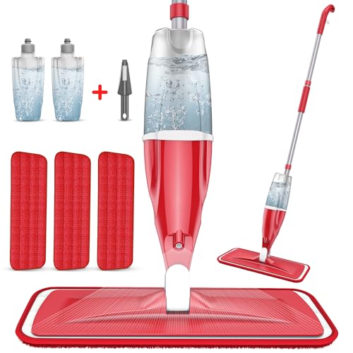 Spray Wet Mops with 3 Pads 2 Refillable Bottles for Hardwood Floor Cleaning