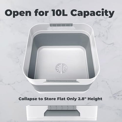GIMWA 2.6 Gallon Collapsible Wash Basin - Large Capacity Portable Dish Tub with Drain Plug for Baby Bottles, RV Camping Kitchen, Space-Saving Foldable Sink (Gray) - color: Gray