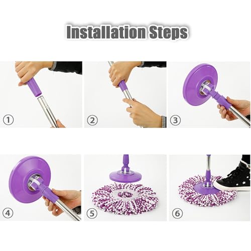 Spin Mop Replacement Mop Handle, 49-inch 360 Degrees Rotating Telescopic Replacement Mop Stick with Reinforced Plastic Disc for Spin Mop Bucket Cleaning System (Plastic Disc, Purple) - color: Purple, style: Plastic Disc