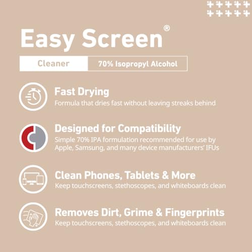 Easy Screen Cleaning Wipes, Canister – Streak-Free, Anti-Smudge Wipes for Electronics, TVs, Laptops, Tablets, Smartphones – 70 Large 6" x 9" Wipes Each, 12 Canisters per Case - size: 70 Count (Pack of 12)