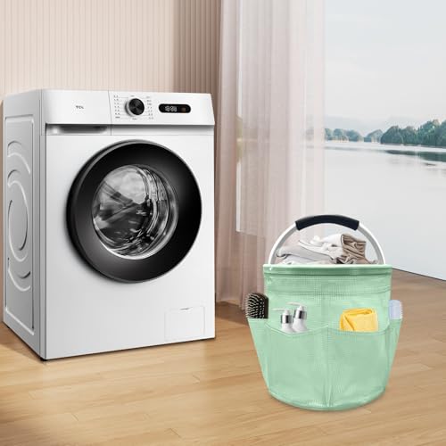 Qivine 17L Cleaning Caddy with Handle, Cleaning Supply Caddy, Foldable Tool Bag Cleaning Products Organizer, Portable Cleaning Bucket Caddy for Cleaning Supplies (Clear Green) - color: Clear Green