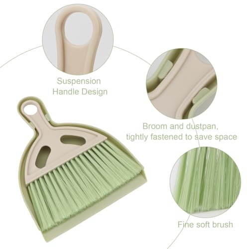 Mini Dustpan and Brush Set Portable Small Broom with Dust Pan Handheld Hangable Whisk Broom and Dust Pan for Home, Kitchen, Table, Office, Car 1 Pcs (Green) - color: Green