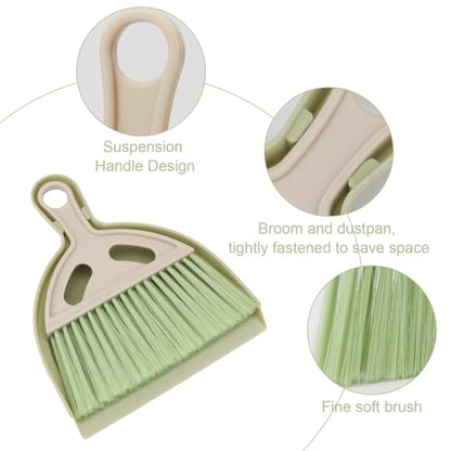 Mini Dustpan and Brush Set Portable Small Broom with Dust Pan Handheld Hangable Whisk Broom and Dust Pan for Home, Kitchen, Table, Office, Car 1 Pcs (Green) - color: Green