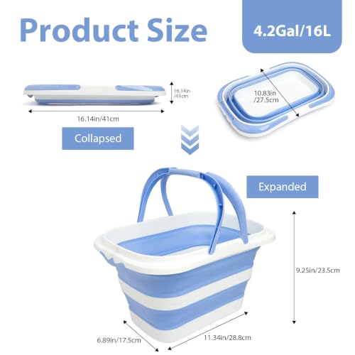 Collapsible Mop Bucket 4.2 Gallon(16L), Space-Saving Foldable Cleaning Bucket with Handle & Hanging Hole for Home, Swimming Pool, Camping, Car Wash & Outdoor(Blue White) - color: Blue White