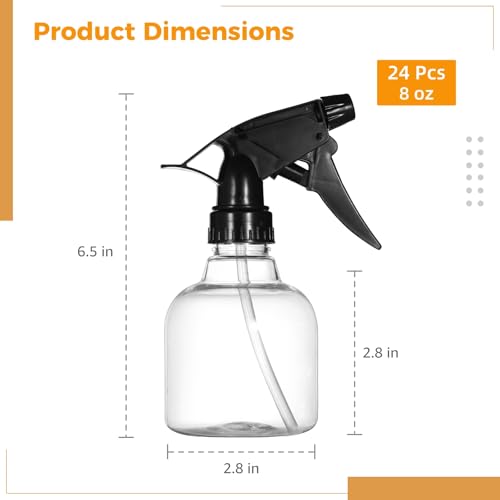 24 Pcs 8 oz Small Sprayers, Plastic Spray Bottles, Refillable Spray Bottle with Adjustable Nozzles, Leak-Proof Storage Bottles for Cleaning, Gardening, Hair Care