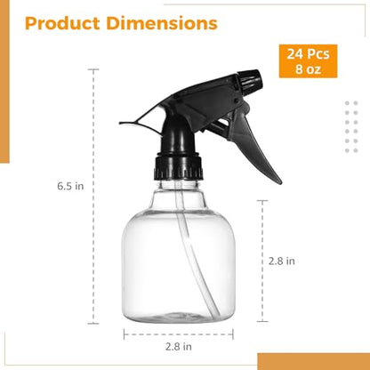 24 Pcs 8 oz Small Sprayers, Plastic Spray Bottles, Refillable Spray Bottle with Adjustable Nozzles, Leak-Proof Storage Bottles for Cleaning, Gardening, Hair Care