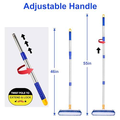 Floor Scrub Brush - 2 in 1 Deck Scrub Brush with Long Handle for Tile, Deck, Patio, Marble, Garage, Wall, Kitchen, Bathroom - size: 12"