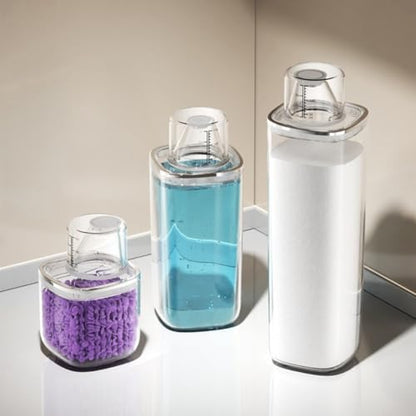 Transparent sealed laundry detergent canister with reflow design and graduated markings, constructed from PET material for organized and mess storage of laundry additives (0.6L) - size: 0.6L