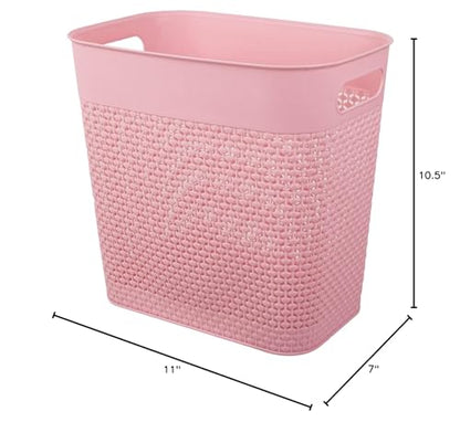 UUJOLY Plastic Trash Can Wastebasket, Garbage Container Basket for Bathrooms, Kitchens, Offices, Kids Rooms (Pink, 3 Gallon), 1 Pack - color: Pink, size: 1 Pack