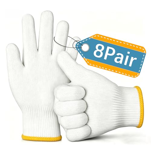 8pair unisex white cotton glove liners,string knit cloth men work safety gloves for gardening,warehouse,cooking,bbq - color: Yellow Edging*8pairs