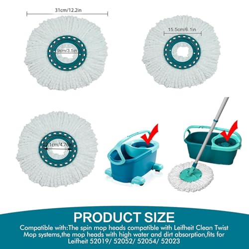 4 Pack Spin Mop Heads Replacement Compatible with Leifheit Clean Twist,Microfiber Head Mops for Leifheit Clean Twist Mop Systems,Dry Wet Clean All Hard-surfaced Floors Machine Washable