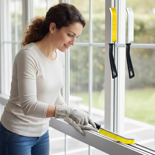 2PCS Crevice Cleaning Brush, Hard Bristle Gap Brush for Kitchen, Bathroom, Refrigerator, Washing Machine, Corner and Drain Cleaning, White Yellow - color: White Yellow