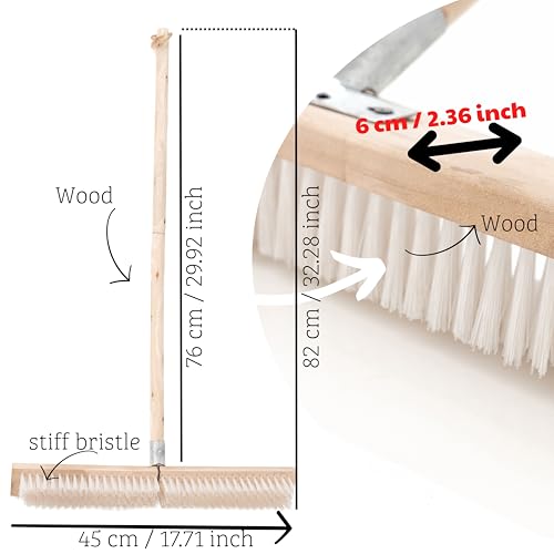 17.71” Heavy Duty Push Broom Outdoor, Stiff Plastic Bristles 4-Layer, 32.28” Wooden Handle, Industrial Broom for Garage Floor, Warehouse, Patio, Concrete, Deck & Sidewalk Cleaning