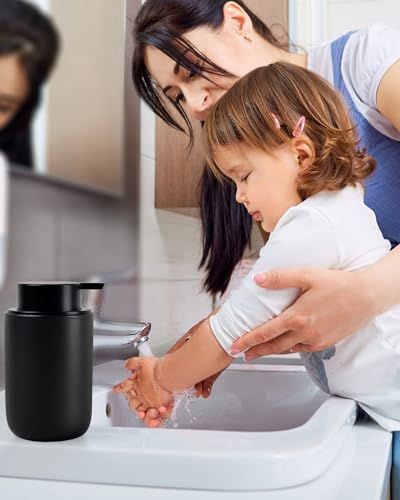 BosilunLife Black Foam Soap Dispenser - Ceramic Foaming Hand Wash Dispenser for Bathroom Modern Farmhouse Small Soap Dispenser Lotion Hand Pump Dispenser for Kitchen Sink - color: Black-foam Pump