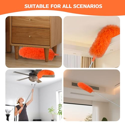 Microfiber Feather Duster Extendable Duster with 30'' to 100'' Telescoping Extension Pole, Bendable Head & Long Handle Dusters for Cleaning Ceiling Fan, High Ceiling, Blinds, Furniture & Cars