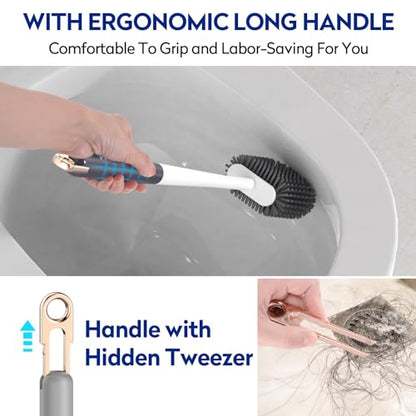 Dark Gray Toilet Bowl Cleaner Set - Silicone Toilet Brush and Holder for Deep Cleaning - color: Dark Gray