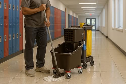 Brown 35-Quart Commercial Mop Bucket with Side-Press Wringer – Heavy-Duty Cleaning System for Restaurants, Hotels, Schools, Offices, and Industrial Floor Maintenance - color: Brown