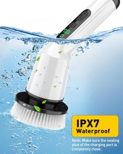 Electric Spin Scrubber,Cordless Shower Cleaning Brush IPX7 Waterproof with 3 Replaceable Brush Heads, Adjustable Extension Handle and Power Dual Speed,Power Scrubber for Bathroom Tub Tile Floor Car 5