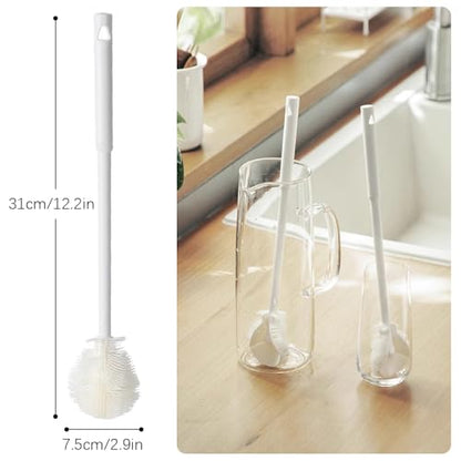 Soft Bristle Silicone Cup Brush, Upgrade 360°Silicone Cup Brush Long Handle Water Bottle Brush Cleaner, Cup Cleaner Brush Cup Lid Cleaning Brush for Narrow Neck containers (1, White)