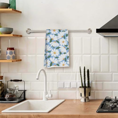 Daisy Waffle Kitchen Towel - Quick Dry Microfiber Sustainable Dish Towels - Ultra Absorbent Reusable Cleaning Tea Towels for Bathroom Kitchen - Lightweight Hand Towel, 24x14 Inch, Daisy Dreams - color: Daisy Print