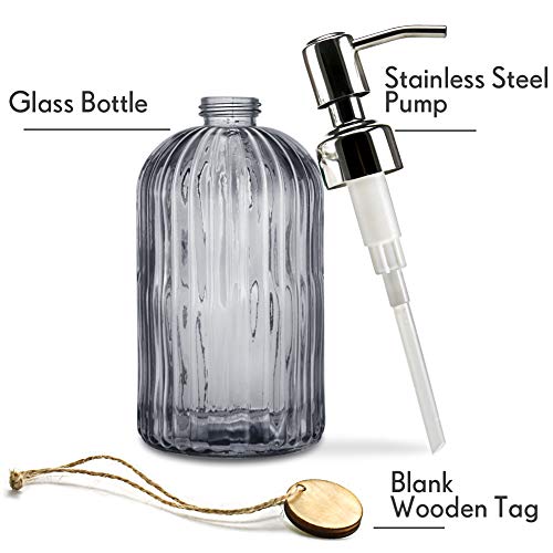 JASAI 18 Oz Vertical Stripes Kitchen Soap Dispenser with 304 Rust Proof Stainless Steel Pump, Refillable Liquid Soap Dispenser for Bathroom, Kitchen, Hand Soap, Dish Soap (Clear Grey) - color: Gray