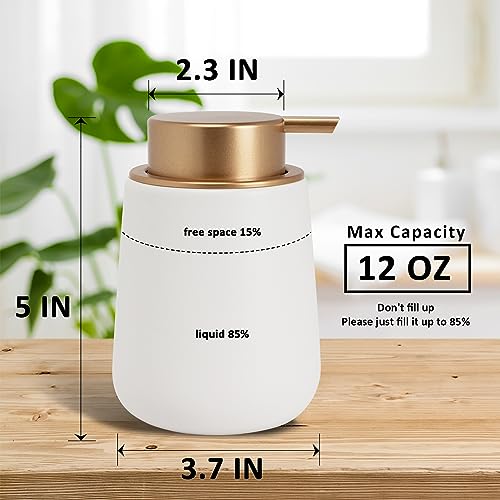 Soap Dispenser Ceramic with Easy-to-Press Pump Hand Lotion Liquid Dispenser for Shampoo Bathroom Kitchen 12 oz - color: Liquid-whitemattegold