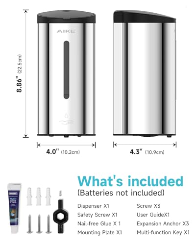 AIKE Classic Automatic Soap Dispenser,25 oz Liquid Wall Mount,Polished Stainless Steel Finish Model AK1205E - color: Polished Stainless Steel