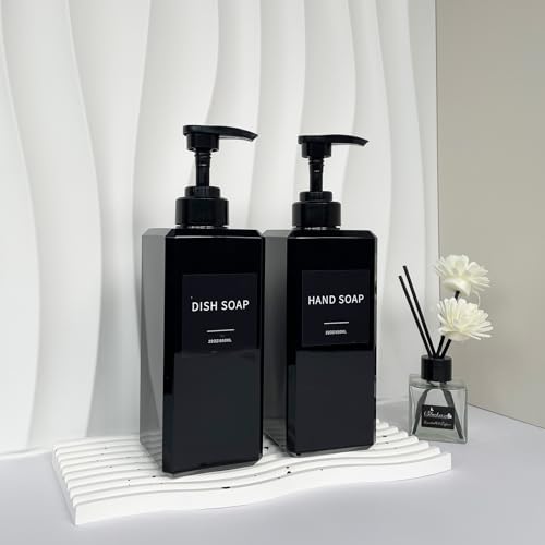 Black Soap Dispenser with Waterproof Labels, Thickened Plastic Hand Soap Dispenser for Bathroom, Kitchen Dish Washing Liquid Bottles, Shampoo and Conditioner Bottles with Funnel (22oz 4Pack Black) - color: 22oz 4 Pack Black