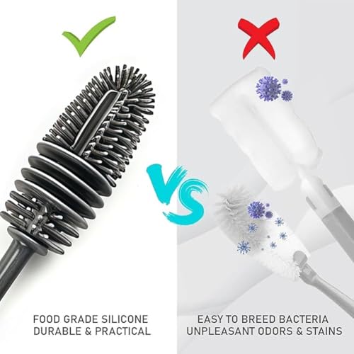 [Long-Handled Brush for Cleaning] Versatile Long-Handled Silicone Brush for Cups & Bottles - Reusable, Ideal for Kitchen, Bathroom, Car Cleaning, Bathroom Cleaning Tools（Grey） - color: Gray