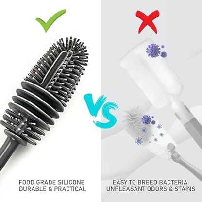 [Long-Handled Brush for Cleaning] Versatile Long-Handled Silicone Brush for Cups & Bottles - Reusable, Ideal for Kitchen, Bathroom, Car Cleaning, Bathroom Cleaning Tools（Grey） - color: Gray