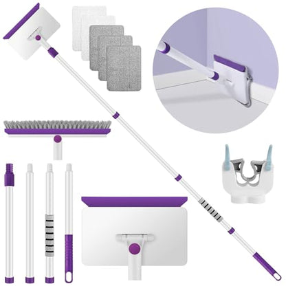 Baseboard Cleaner Tool with Handle, 60" Extendable Long Handle Baseboard Cleaner with 5 Reusable Pads for Baseboards Cleaning, Ceiling, Wall, Floor, Bathroom Kitchen - size: Purple