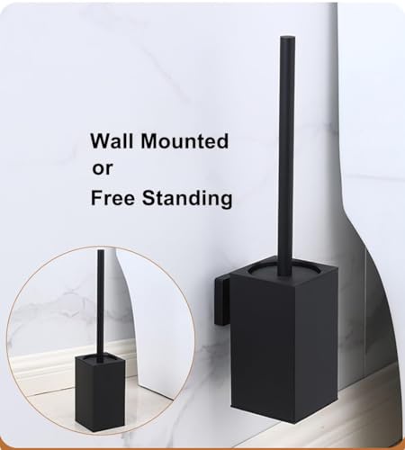 Toilet Brush and Holder Set Wall Mount or Freestanding KWQKEM Modern Toilet Bowl Cleaners Brush and Holder with Lid 304 Stainless Steel (Matte Black) - color: Black, size: Wall Mount