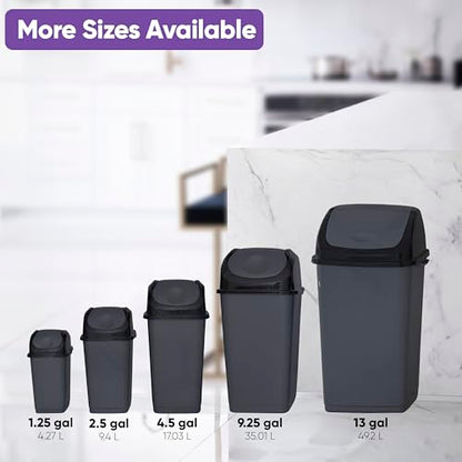 Superio Small 2.5 Gallon Plastic Trash Can with Swing Top Lid, Compact Slim Waste Bin for Under Desk, Office, Bedroom, Bathroom, Dorm Room, 10 Qt. Portable Garbage Can (Dark Grey, 2 Pack) - size: 2.5 Gallon, style: 2 Pack