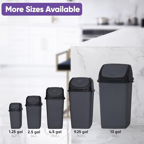 Superio Trash Can for Dorm Room with Lid 4.5 Gallon Plastic Garbage Can with Swing Top Lid, Medium Slim Waste Bin with Cover for Home, Kitchen, Office, Bedroom, Bathroom, College- 18 Qt (Dark Grey 2) - size: 4.5 Gallon, style: 2 Pack