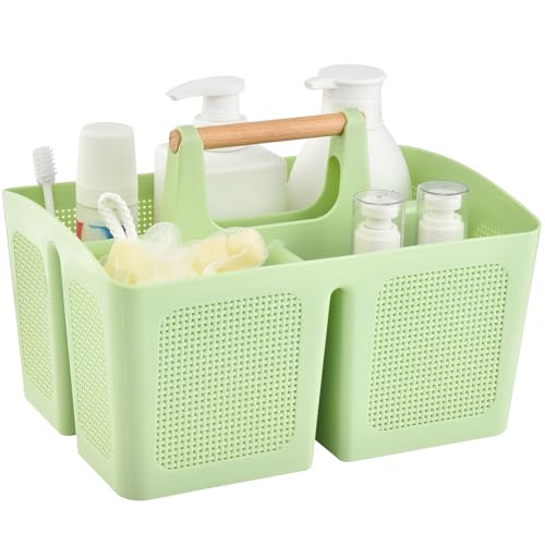 ALINK Portable Shower Caddy Basket with Compartments, Plastic Divided Cleaning Caddy Organizer Storage Tote with Handle for Bathroom, College, Dorm Room Essentials - Green - color: Green